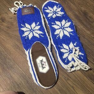 NWOT Woolrich Womens Blue Snowflake‎ Knit Chalet Sock Slippers Size 5-6